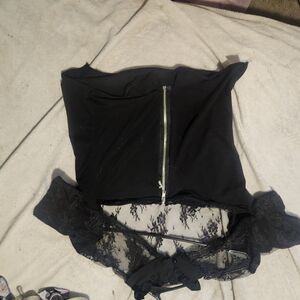 Black Strapless Top with Lace Detail